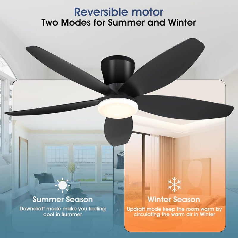 Surtime 42" Ceiling Fans with Lights-Low Profile Ceiling Fan with Light and Remote/APP Control,Flush Mount,DC Reversible,LED Dimmable Blakc Ceiling Fans for Bedroom,Indoor/Outdoor Patio Use - Image 3